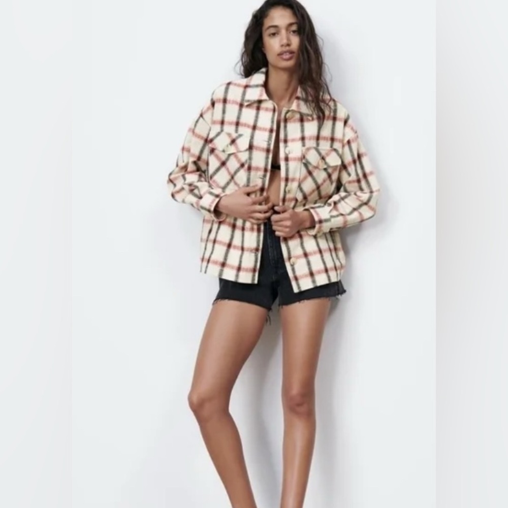 NWOT Zara Plaid shaket jacket size Large fall plaid casual minimalist casual